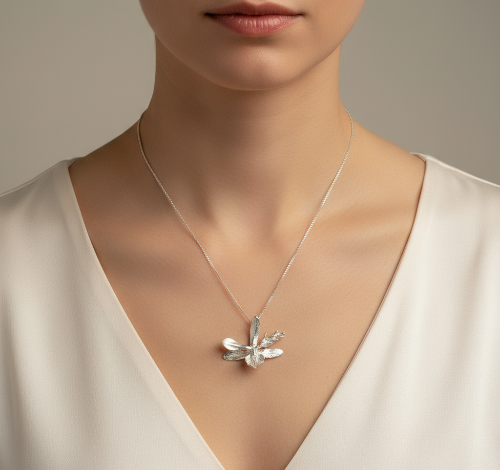 Gargantilla Orquidea Prosthechea Sceptra Plata Eco