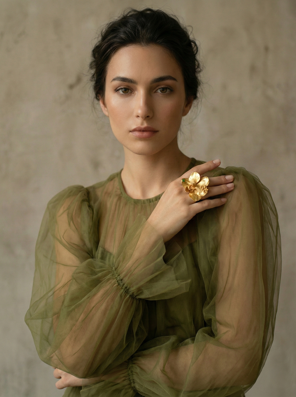 Emerald Elderflower Phalaenopsis Orchid Ring