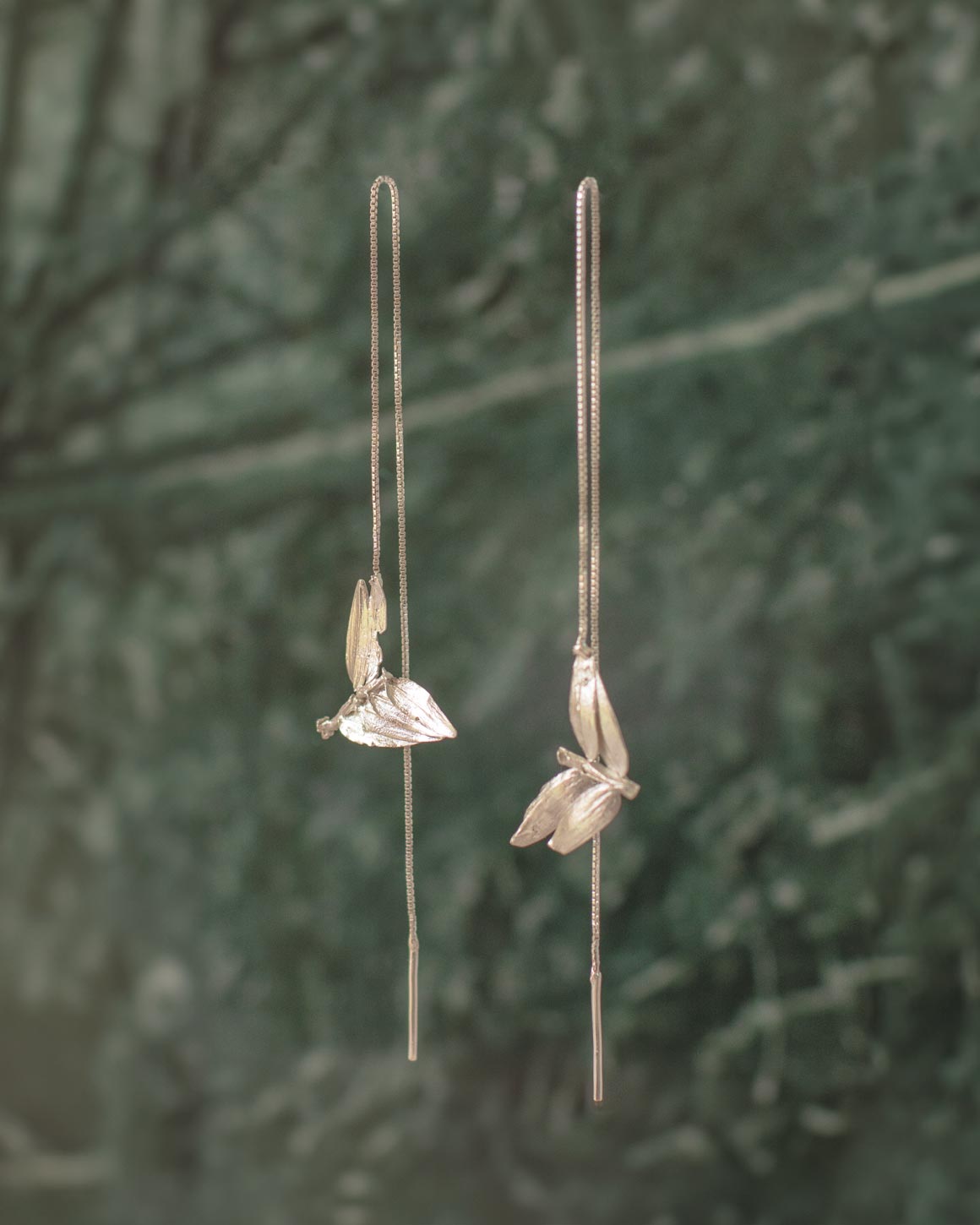 Aretes Cadena Hoja Plata - Joyería Botánica | Liz de la Cruz