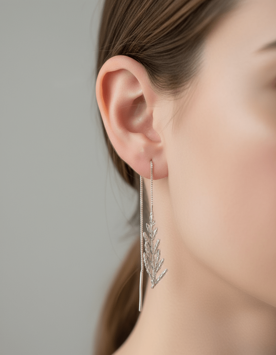Aretes Cadena Hoja Plata - Joyería Botánica | Liz de la Cruz