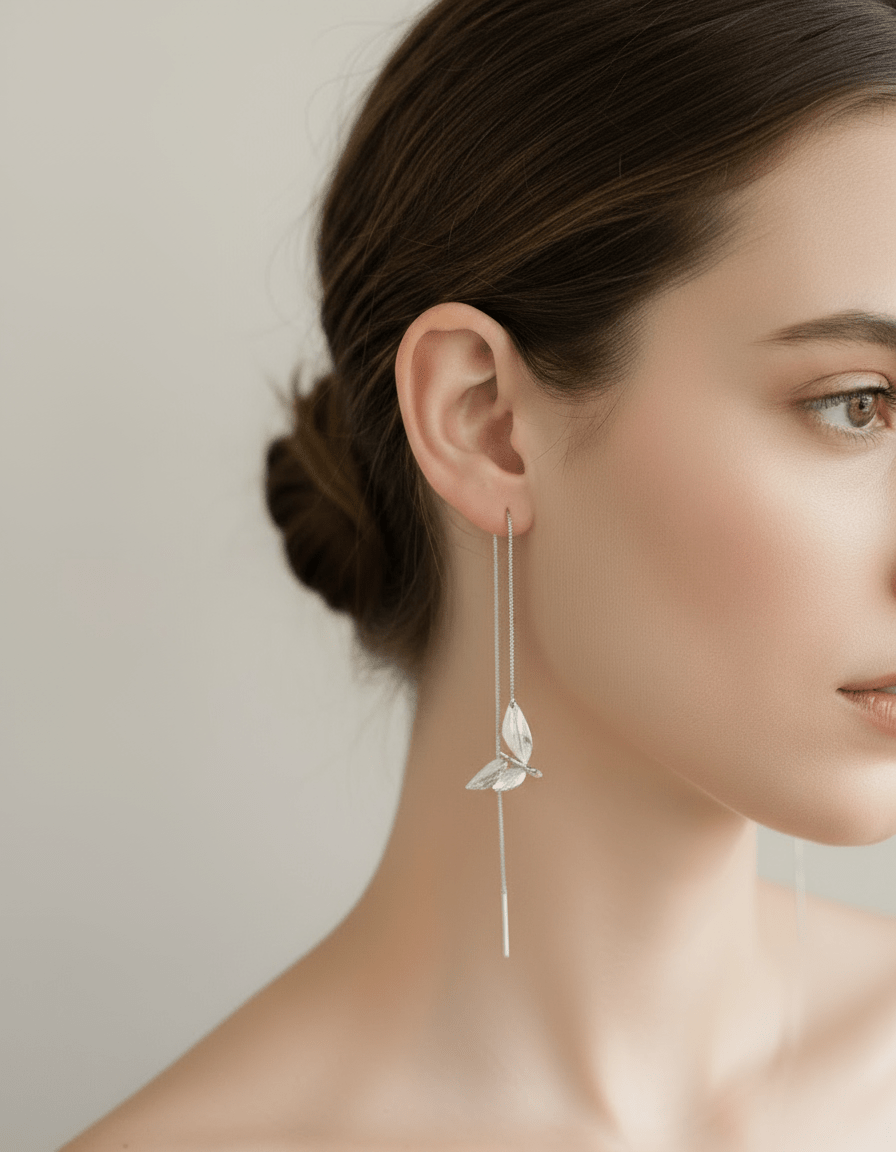 Aretes Cadena Hoja Plata - Joyería Botánica | Liz de la Cruz