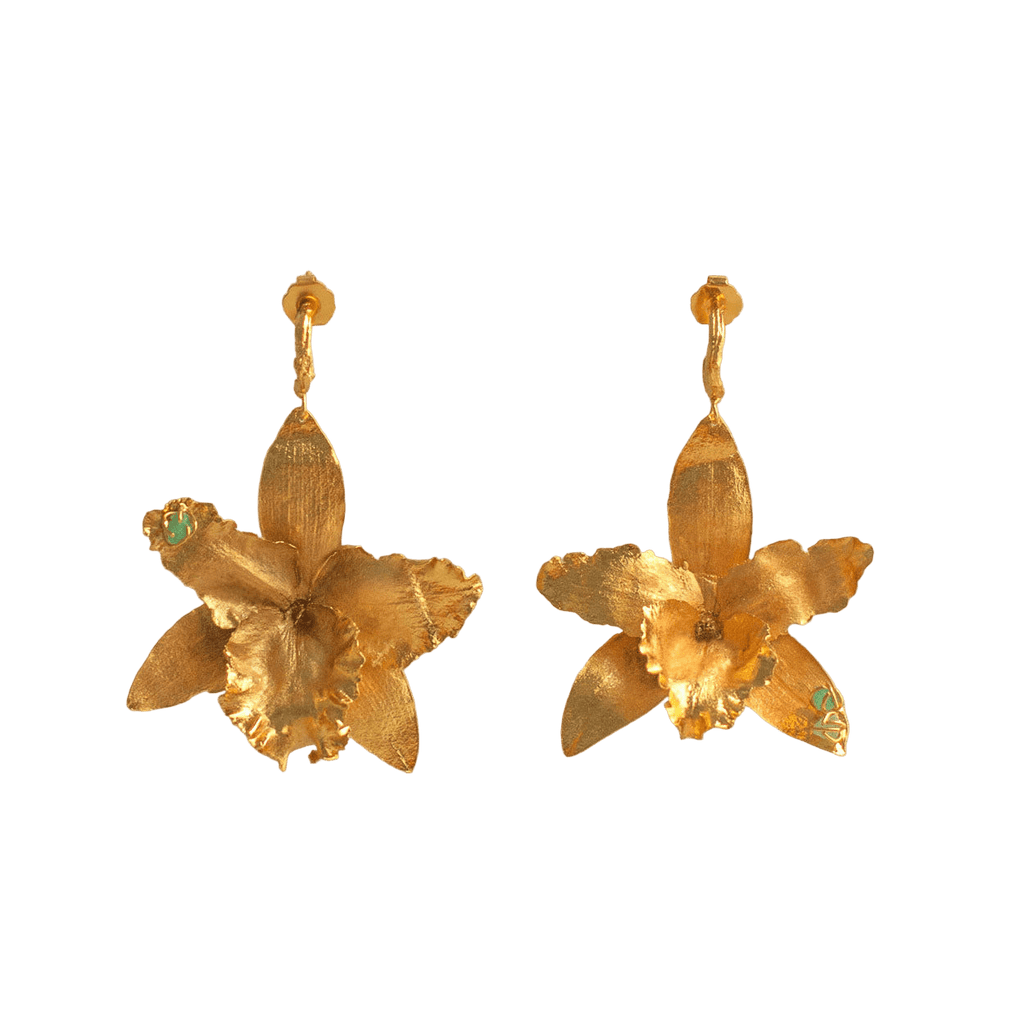 Aretes Candonga Orquidea Cattleya Esmeralda - Joyería Botánica | Liz de la Cruz