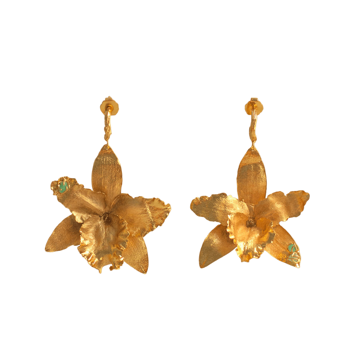 Aretes Candonga Orquidea Cattleya Esmeralda - Joyería Botánica | Liz de la Cruz