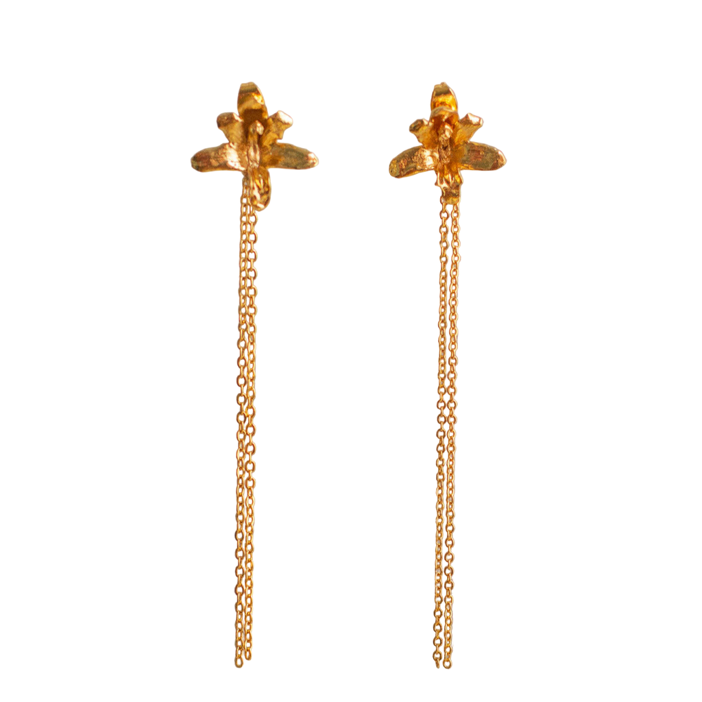 Aretes largos Orquidea Maxilaria Cadena - Joyería Botánica | Liz de la Cruz