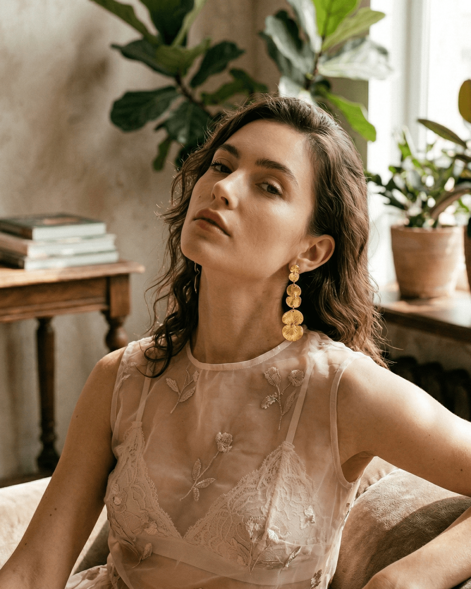 Aretes Largos Tres Eucaliptos - Joyería Botánica | Liz de la Cruz