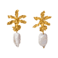 Aretes Orquidea Chocolate con Perla Barroca - Joyería Botánica | Liz de la Cruz