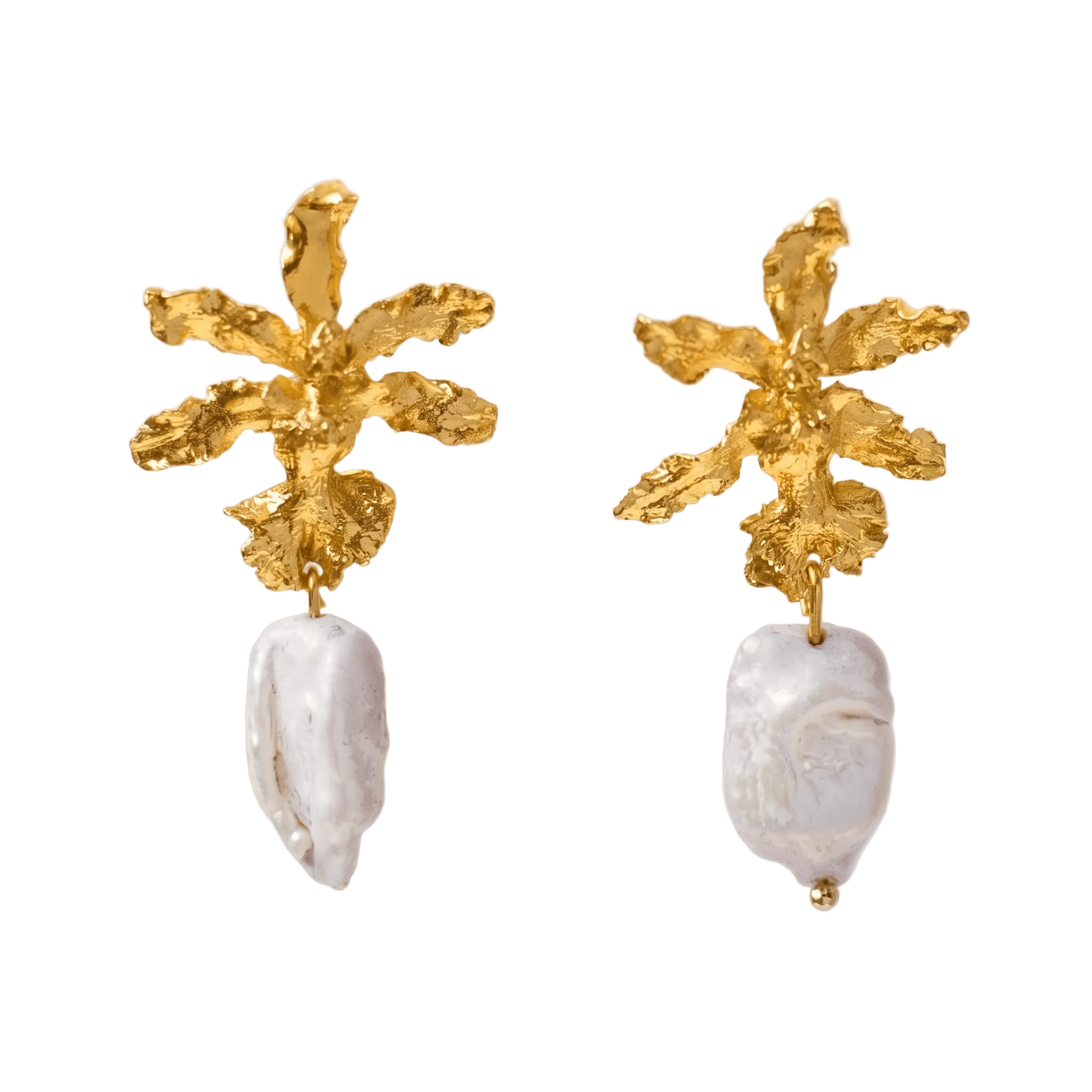 Aretes Orquidea Chocolate con Perla Barroca - Joyería Botánica | Liz de la Cruz