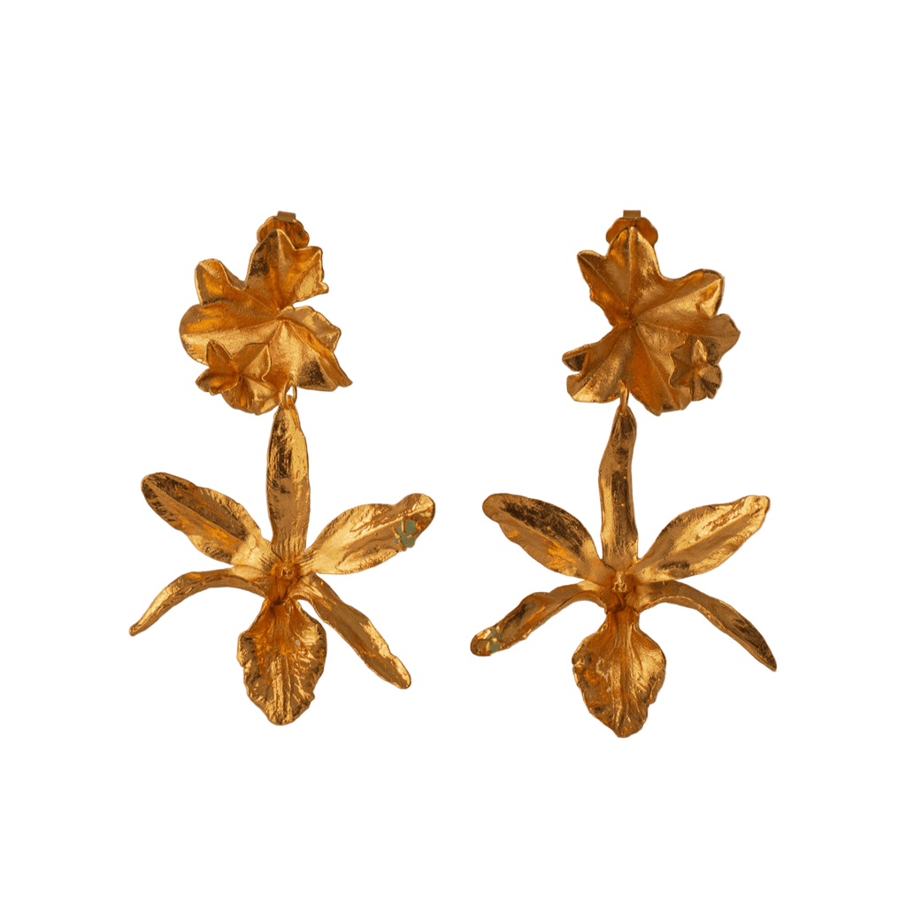 Aretes Orquidea Lluvia de Cereza Hoja Hiedra Esmeralda - Joyería Botánica | Liz de la Cruz