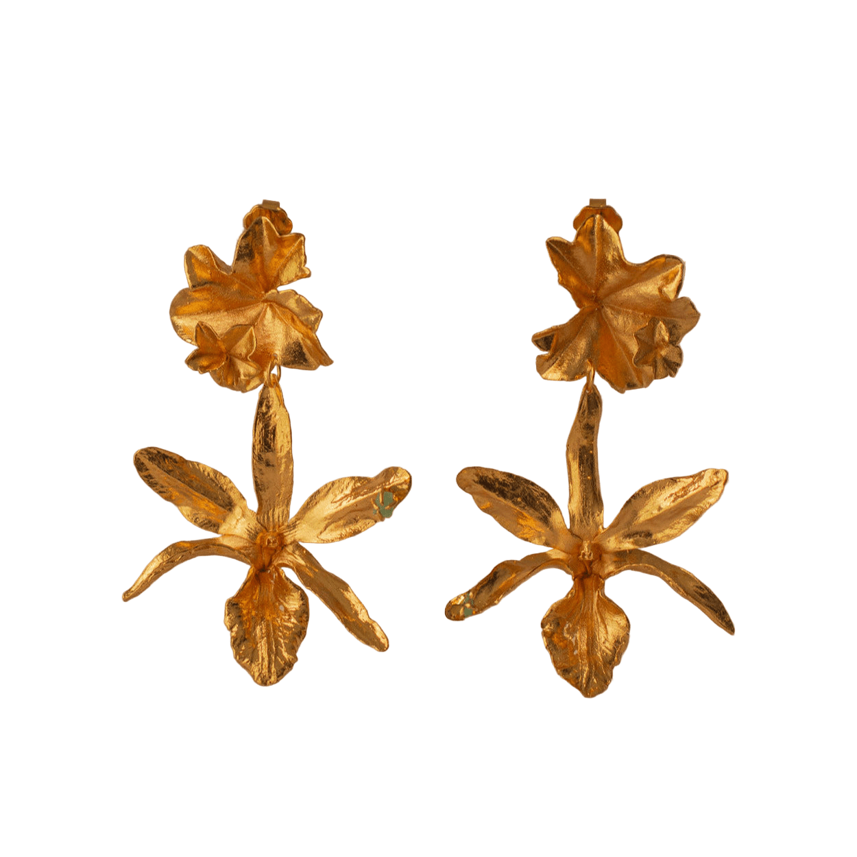 Aretes Orquidea Lluvia de Cereza Hoja Hiedra Esmeralda - Joyería Botánica | Liz de la Cruz