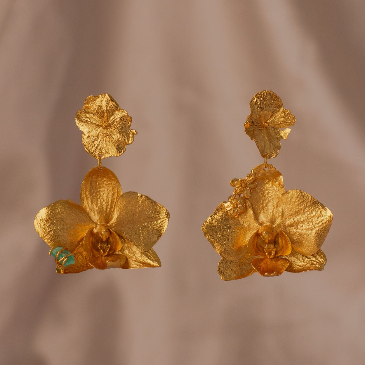 Aretes Orquidea Phalaenopsis & Hortensia - Joyería Botánica | Liz de la Cruz