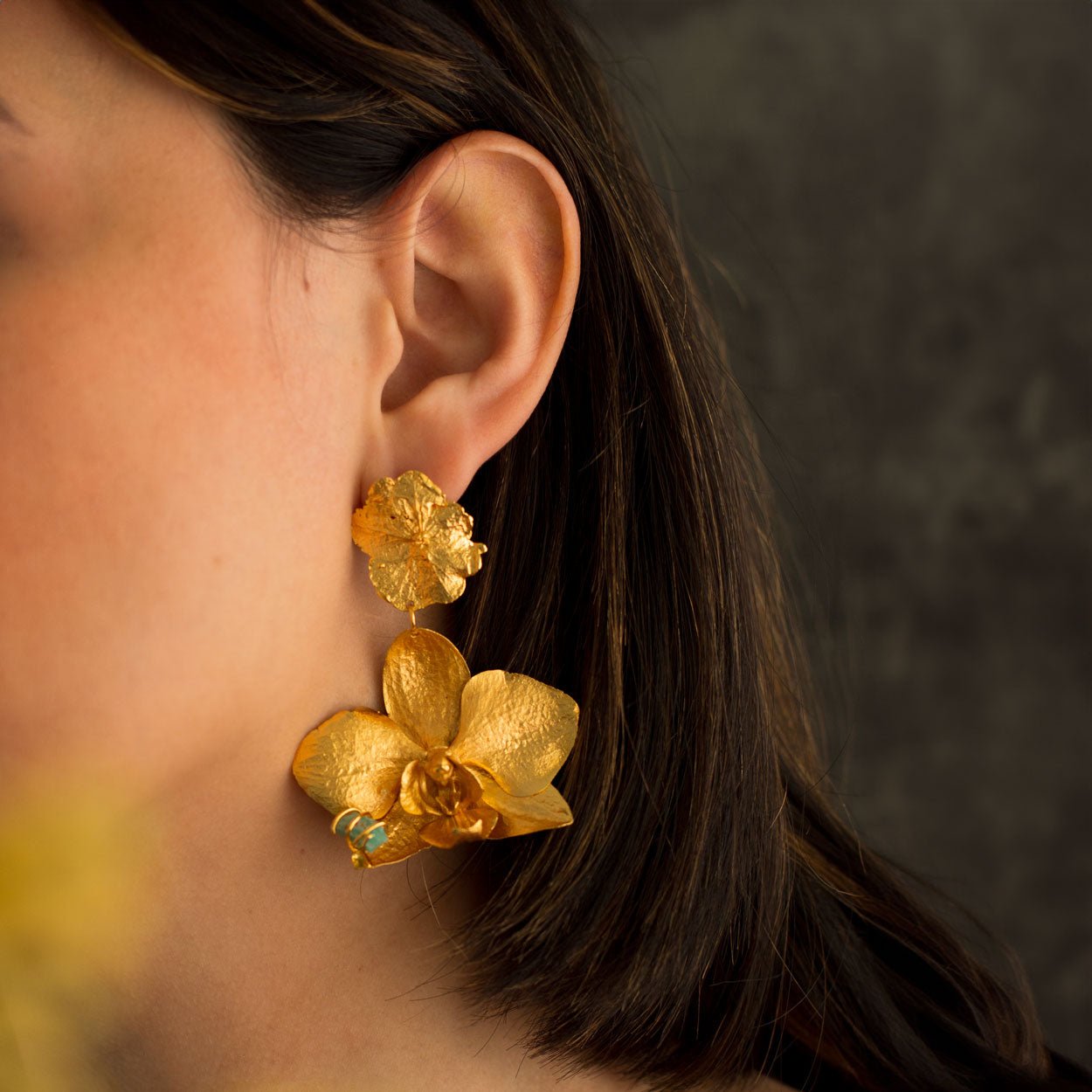 Aretes Orquidea Phalaenopsis & Hortensia - Joyería Botánica | Liz de la Cruz