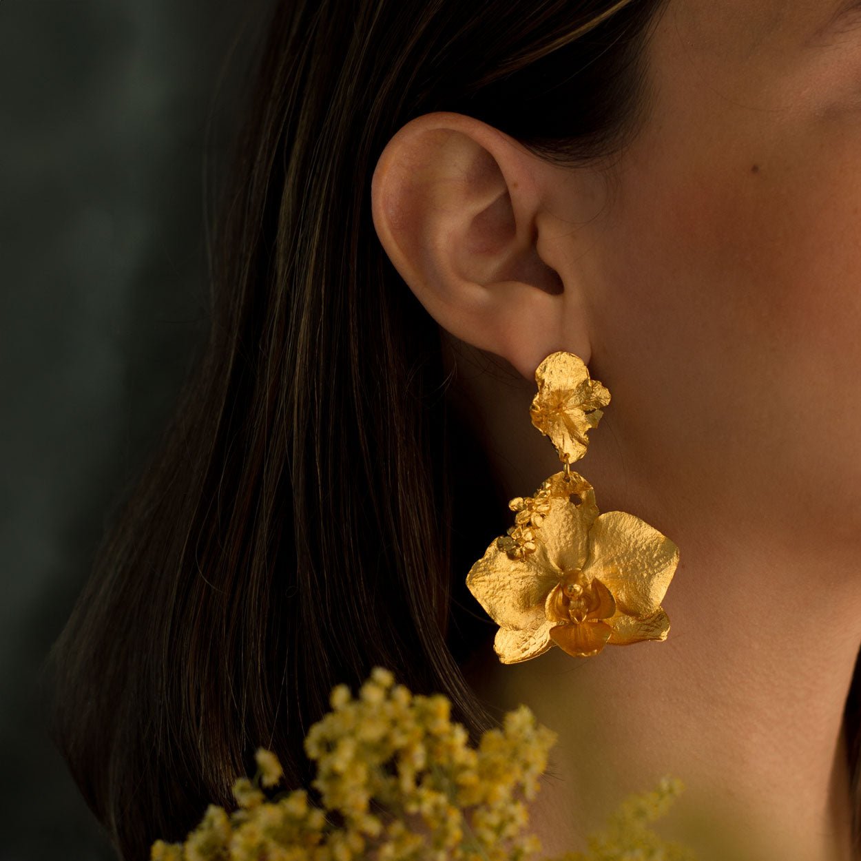 Aretes Orquidea Phalaenopsis & Hortensia - Joyería Botánica | Liz de la Cruz