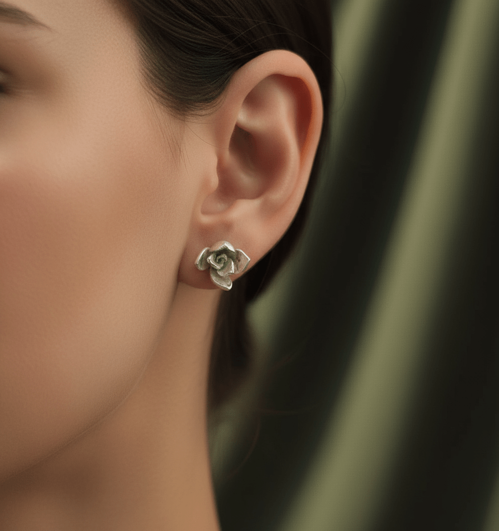 Aretes Topo Flor Suculenta Jade Plata Eco - Joyería Botánica | Liz de la Cruz
