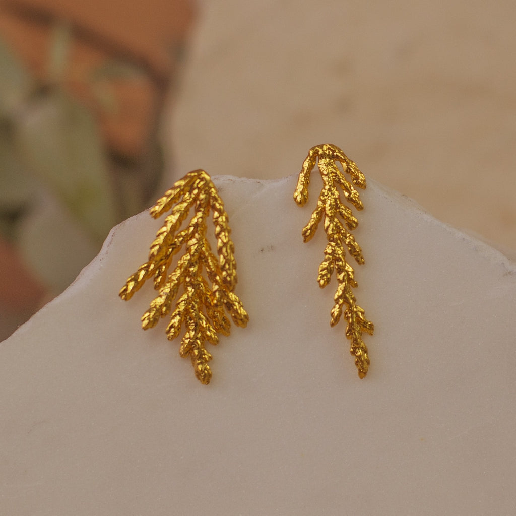 Aretes Topo Hoja Pino - Joyería Botánica | Liz de la Cruz