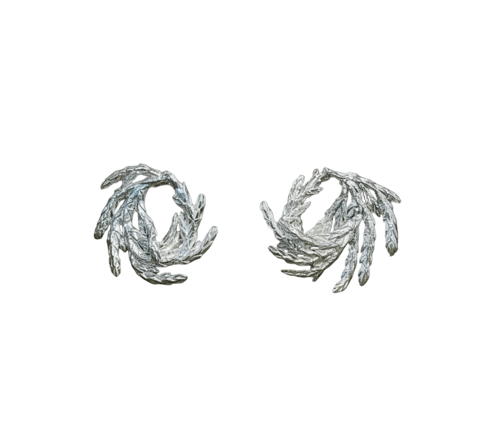 Aretes Topo Hoja Pino Espiral Plata Ecológica - Joyería Botánica | Liz de la Cruz