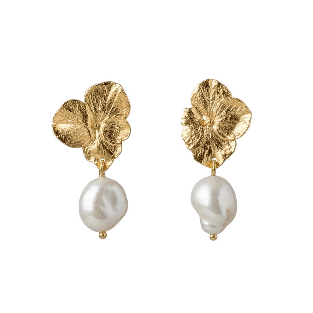 Aretes Topo Hortensia Perla - Joyería Botánica | Liz de la Cruz