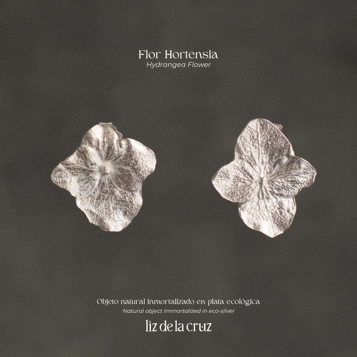 Aretes Topo Hortensia Plata Ecológica - Joyería Botánica | Liz de la Cruz