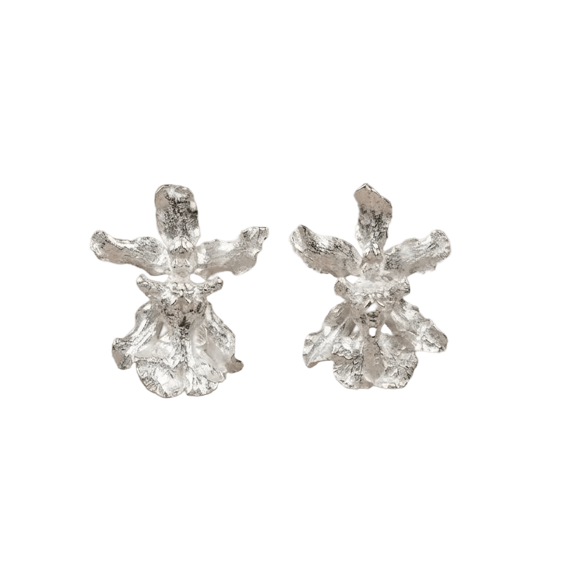 Aretes Topo Orquidea Chocolate Plata Eco - Joyería Botánica | Liz de la Cruz