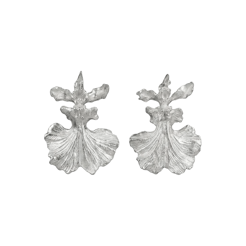 Aretes Topo Orquídea Dama Danzante Plata Ecológica - Joyería Botánica | Liz de la Cruz