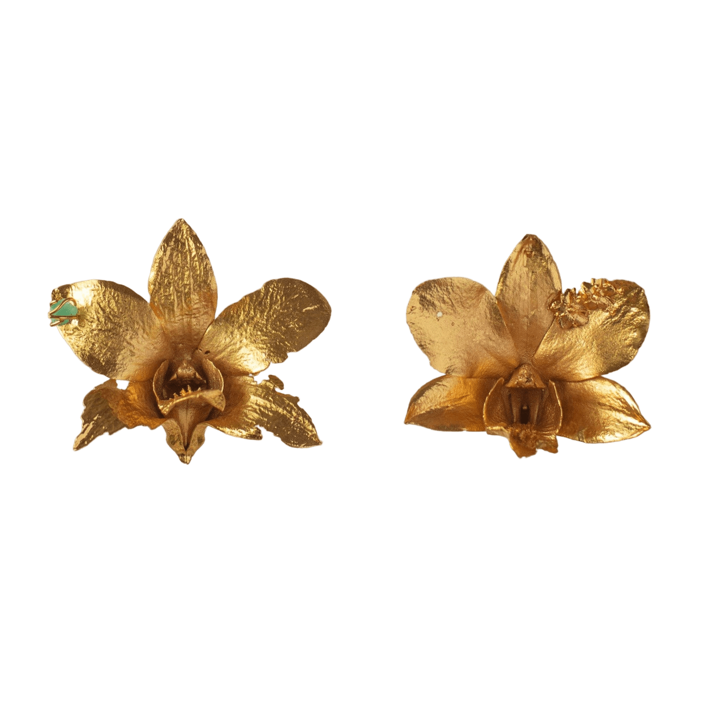 Aretes Topo Orquidea Dendrobium Esmeralda Sauco - Joyería Botánica | Liz de la Cruz