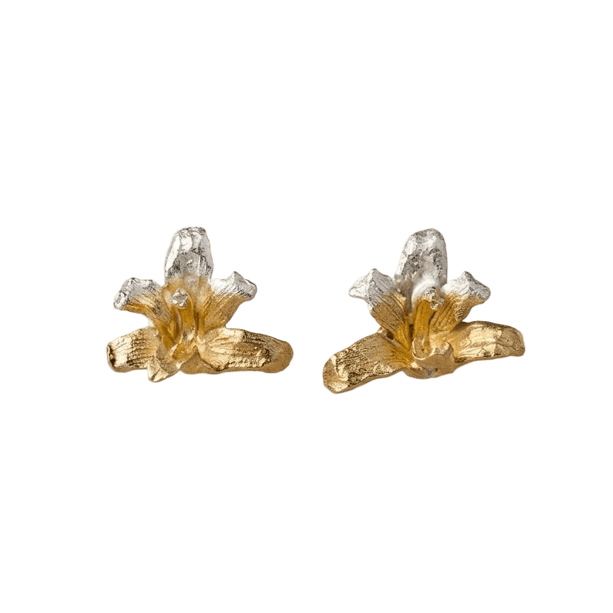 Aretes Topo Orquidea Maxilaria Plata Eco con Baño en Oro 24k - Joyería Botánica | Liz de la Cruz