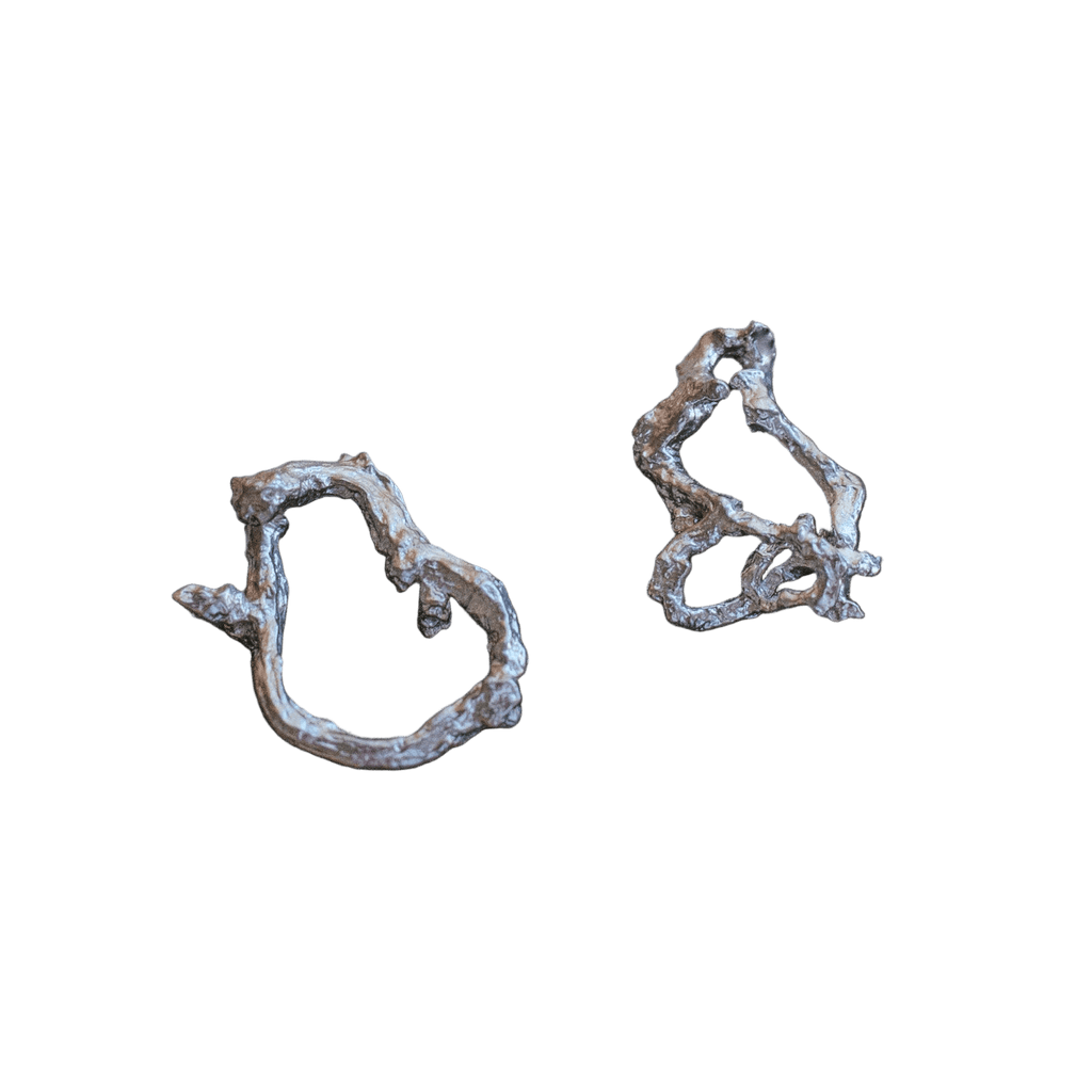 Aretes Topo Ramita Aro Plata Ecológica - Joyería Botánica | Liz de la Cruz