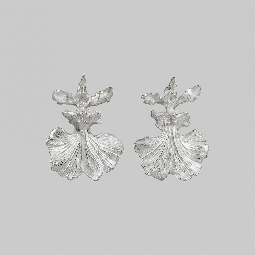 Aretes Topo Orquídea Dama Danzante Plata Ecológica