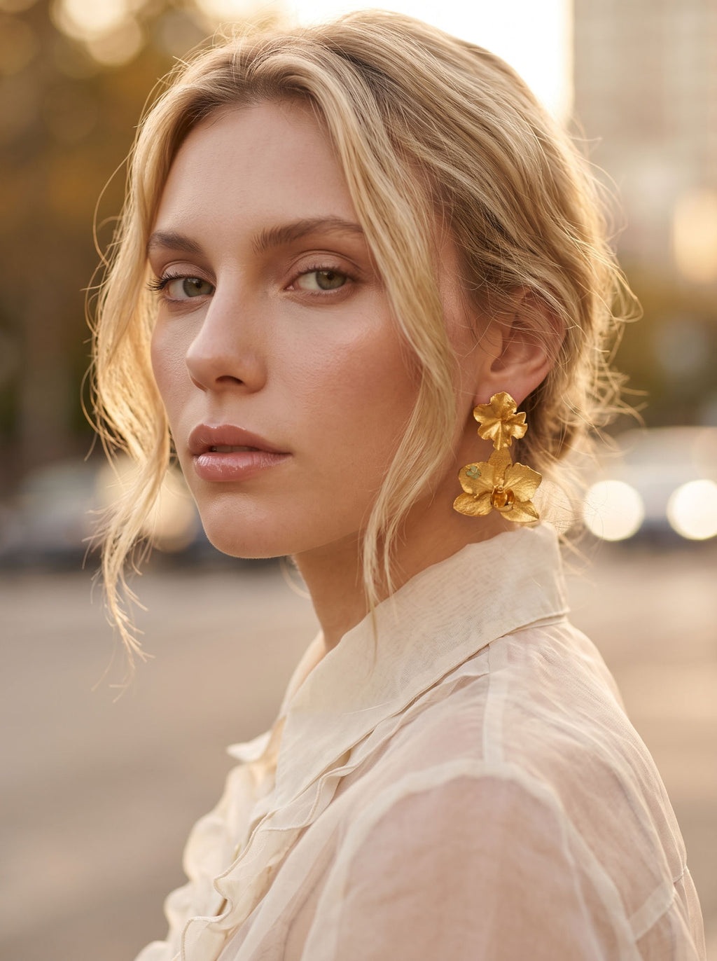 Aretes Orquídea Phalaenopsis Hoja de Hiedra Esmeralda