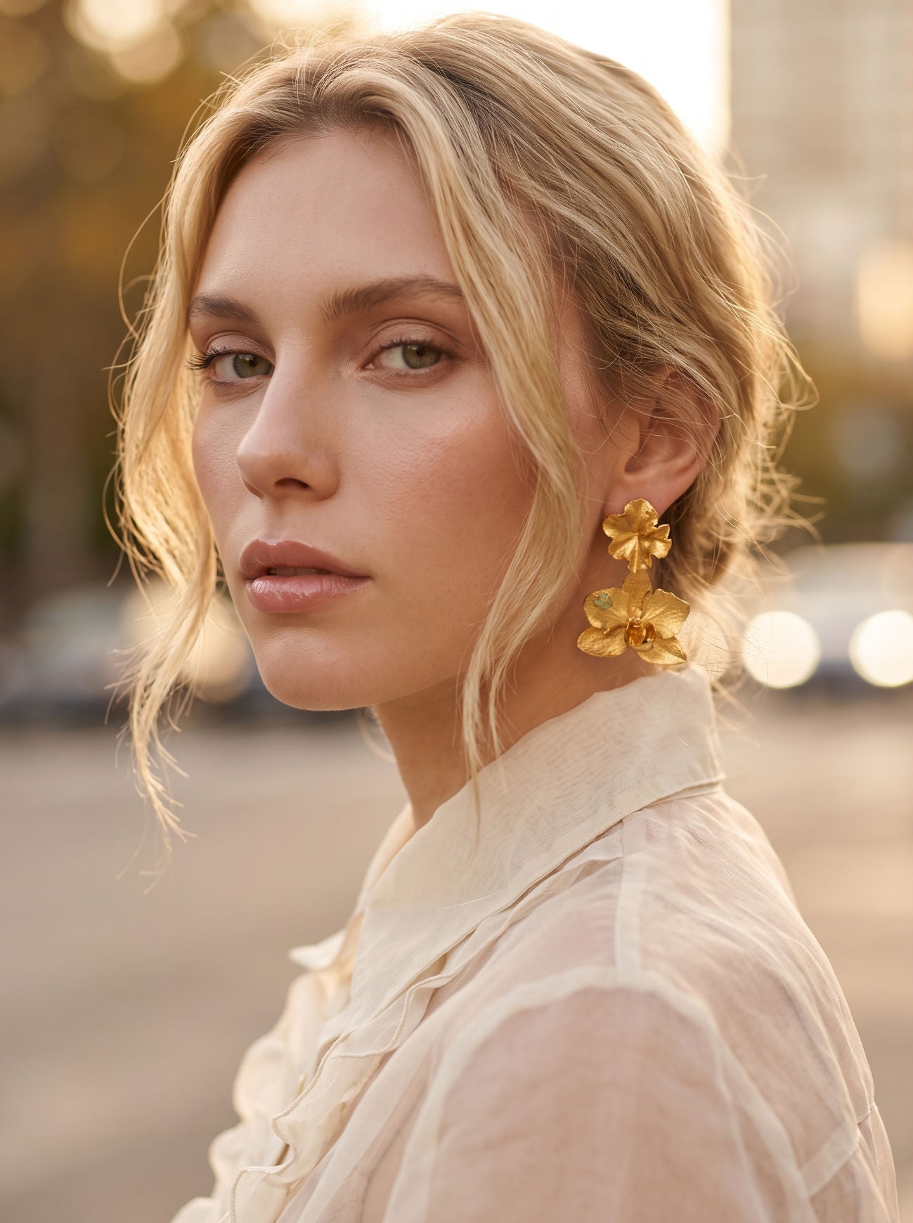 Aretes Orquídea Phalaenopsis Hoja de Hiedra Esmeralda