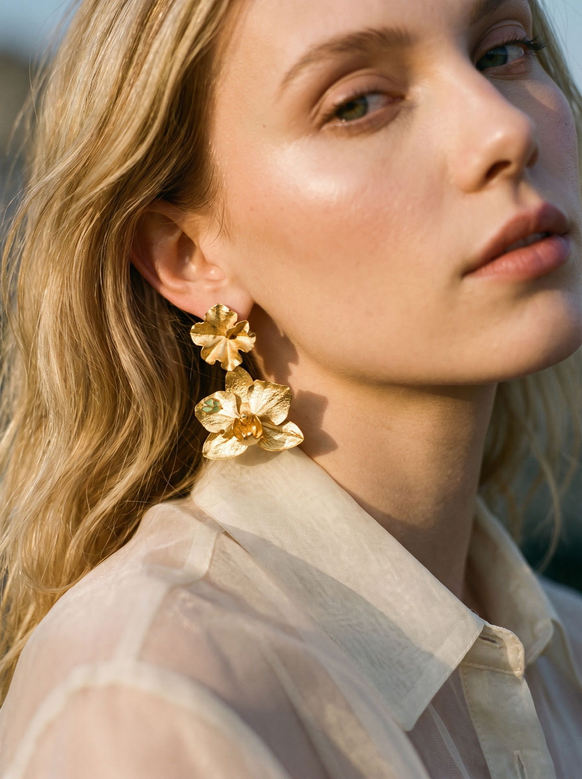 Aretes Orquídea Phalaenopsis Hoja de Hiedra Esmeralda