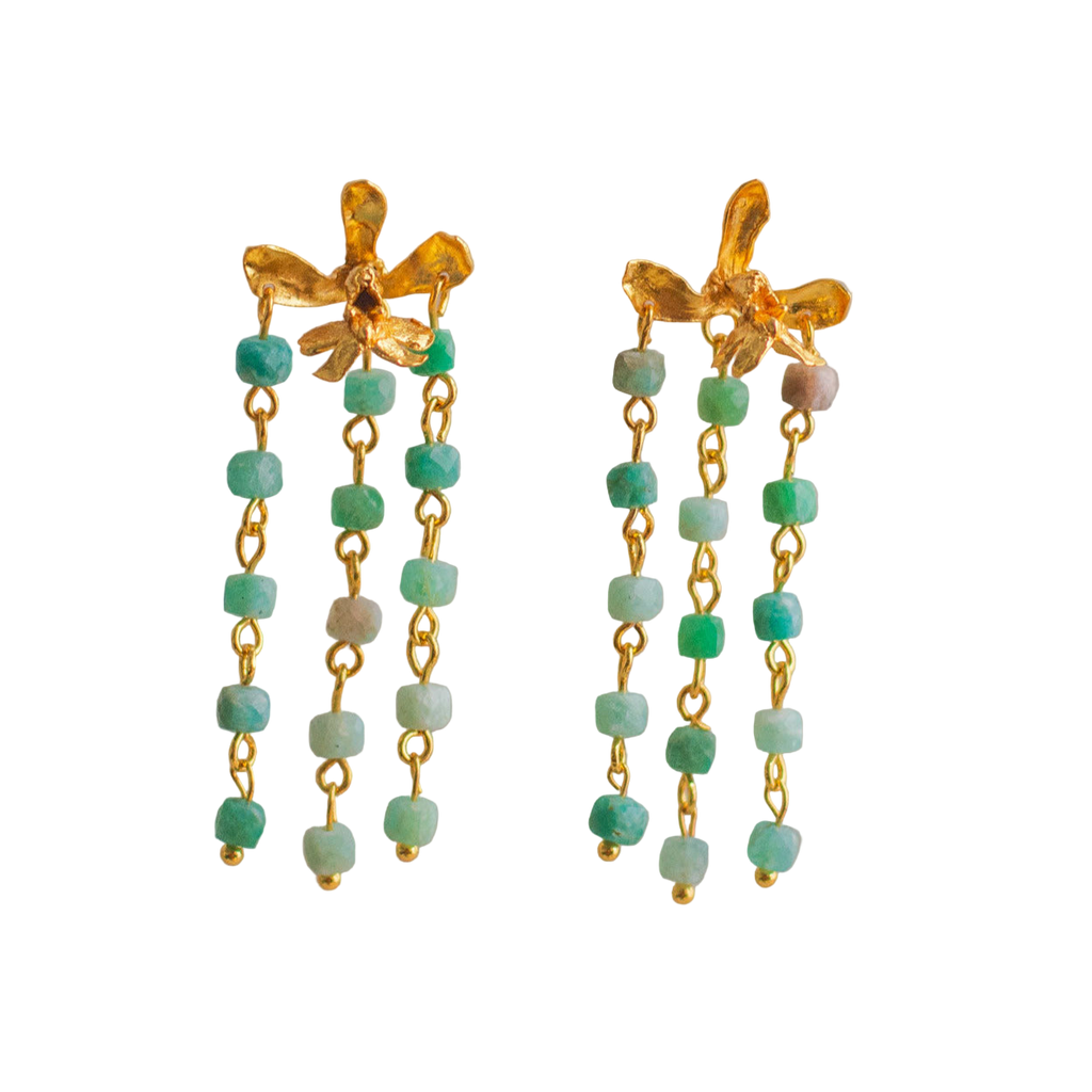 Aretes Orquidea Capricornu Cascada con Aguamarina