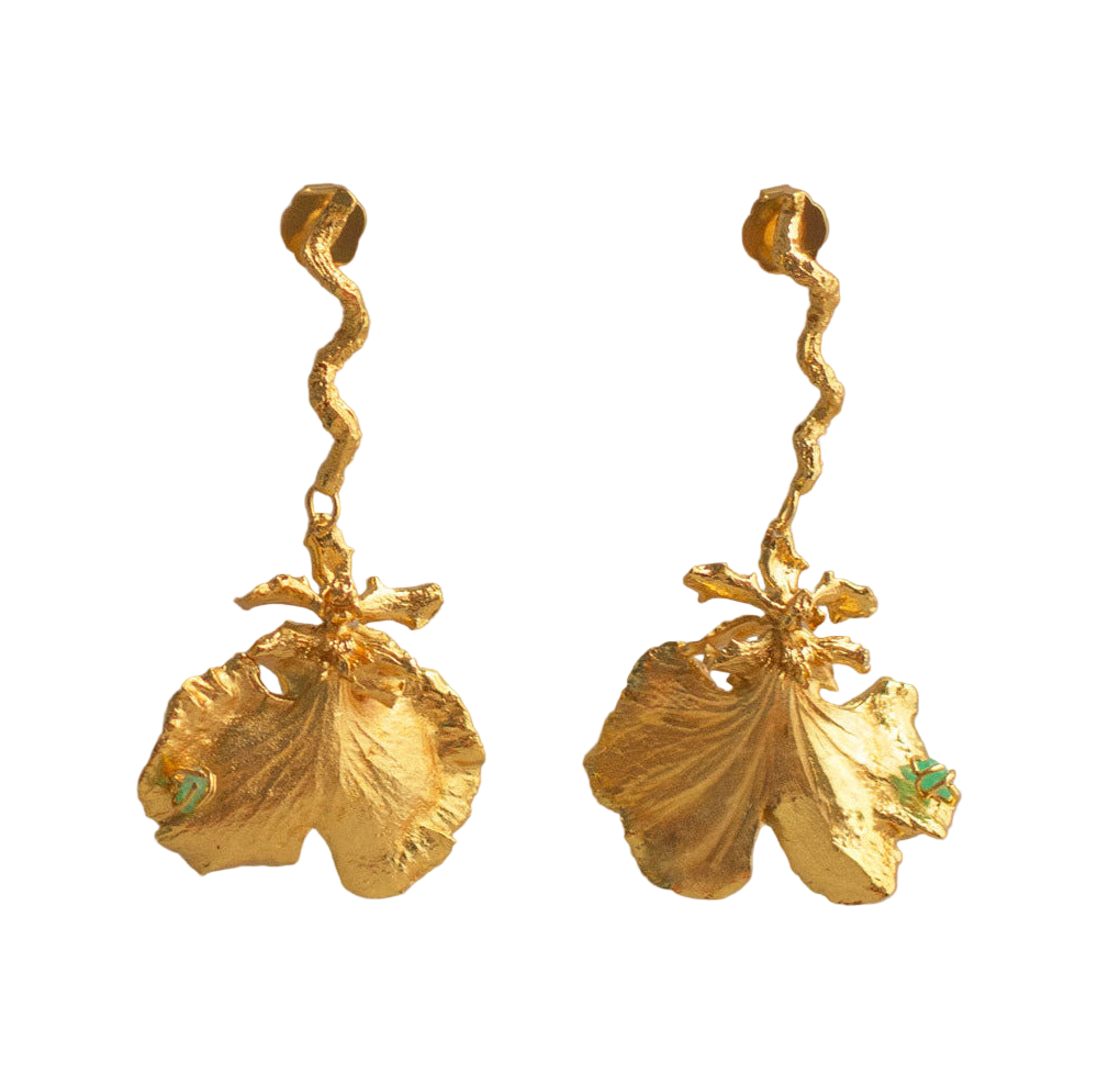 Aretes Largos Orquidea Dama Danzante Esmeralda