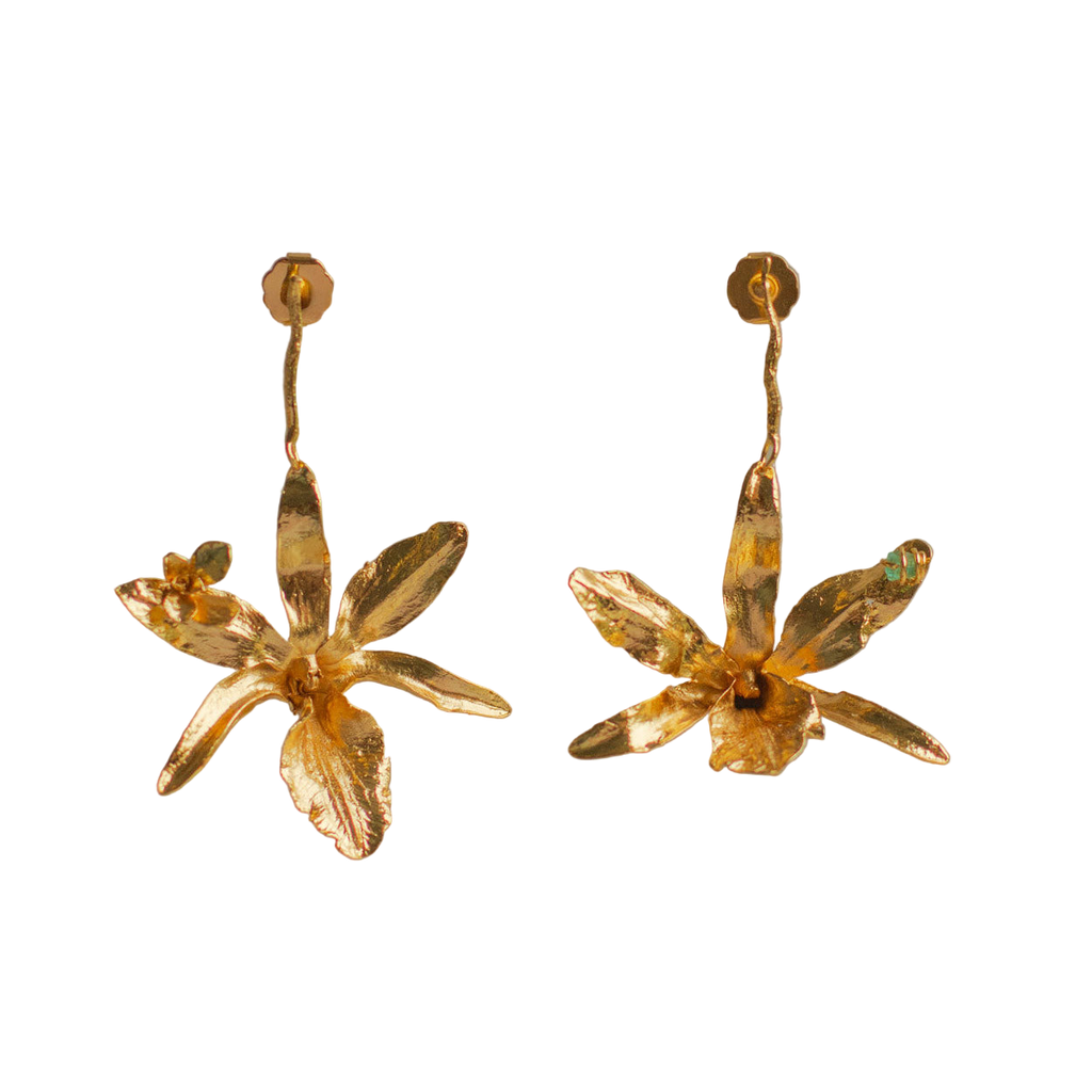 Aretes Largos Orquidea Lluvia de Cereza Esmeralda