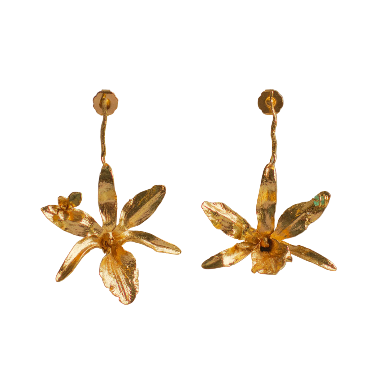 Aretes Largos Orquidea Lluvia de Cereza Esmeralda