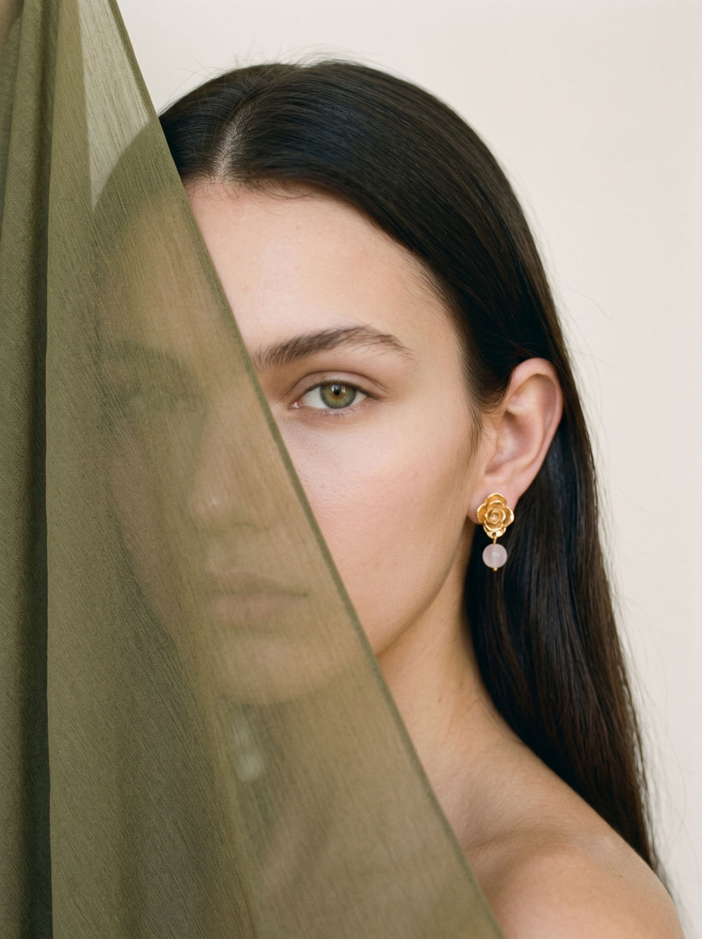 Aretes Topo Flor Suculenta Cuarzo