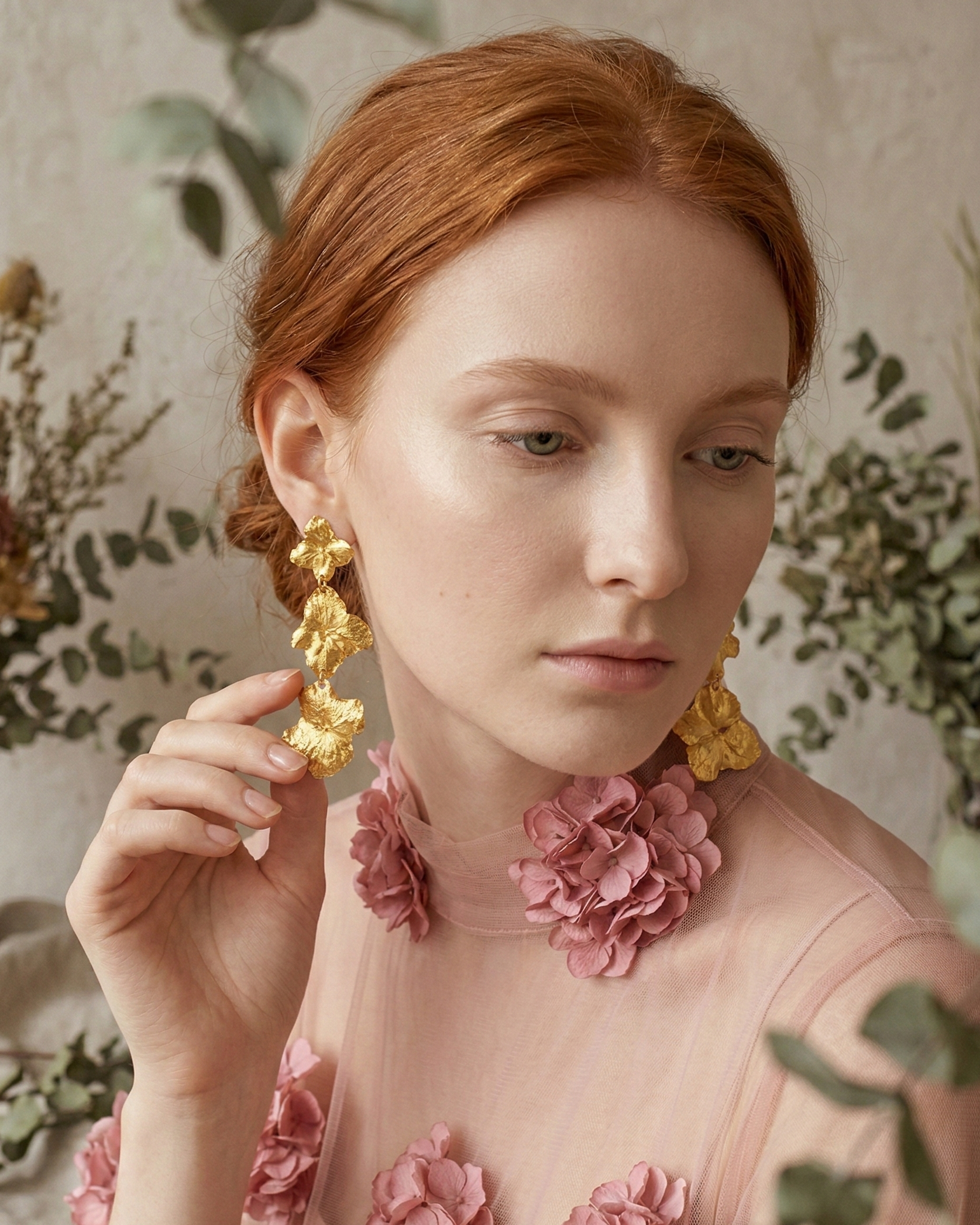 Aretes Tres Flor Hortensia