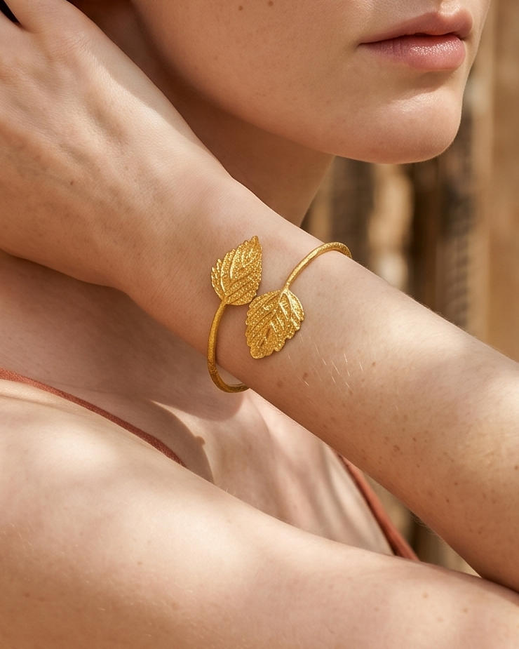 Brazalete Doble Hoja Toronjil - Joyería Botánica | Liz de la Cruz