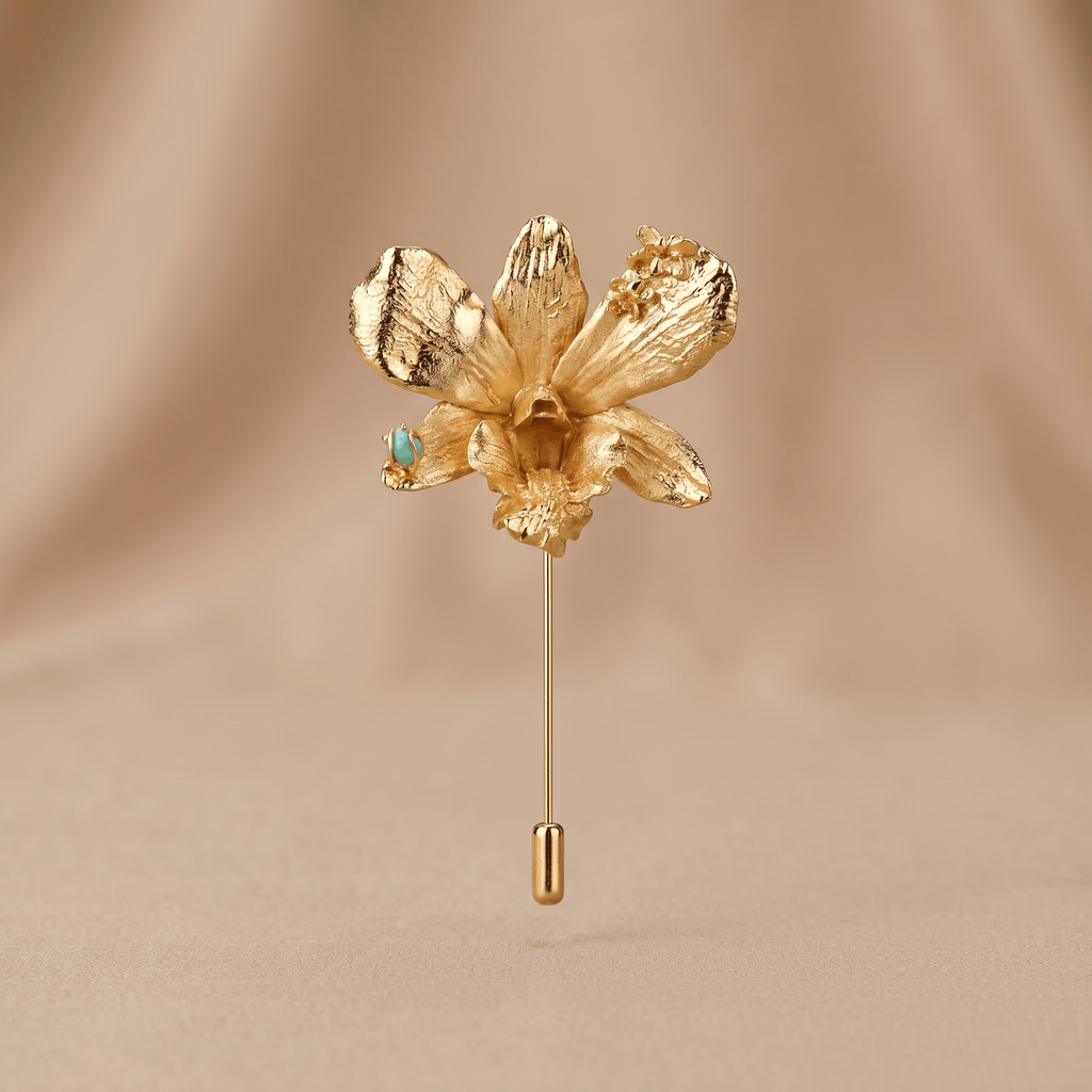 Broche Orquidea Dendrobium Sauco Esmeralda - Joyería Botánica | Liz de la Cruz