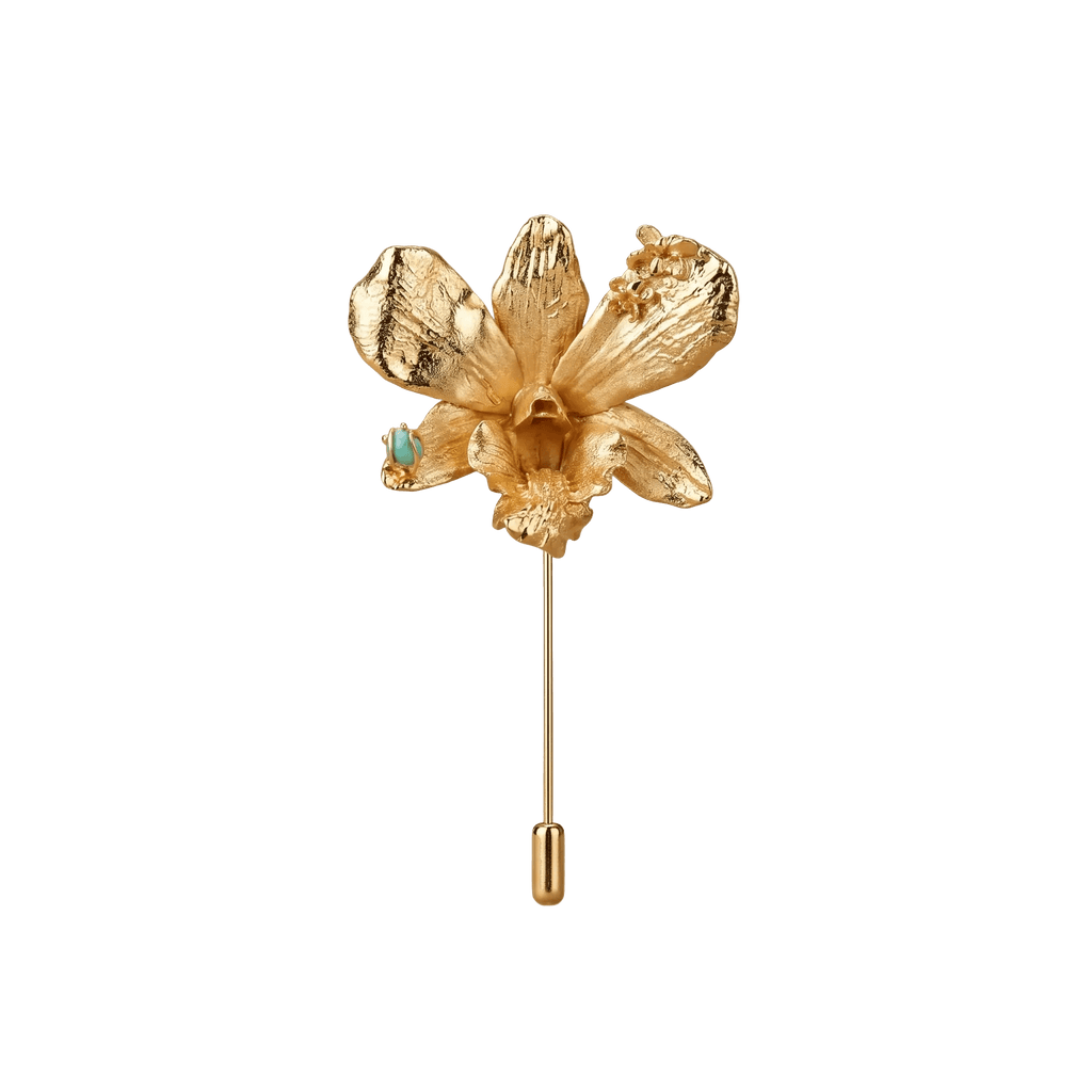 Broche Orquidea Dendrobium Sauco Esmeralda - Joyería Botánica | Liz de la Cruz