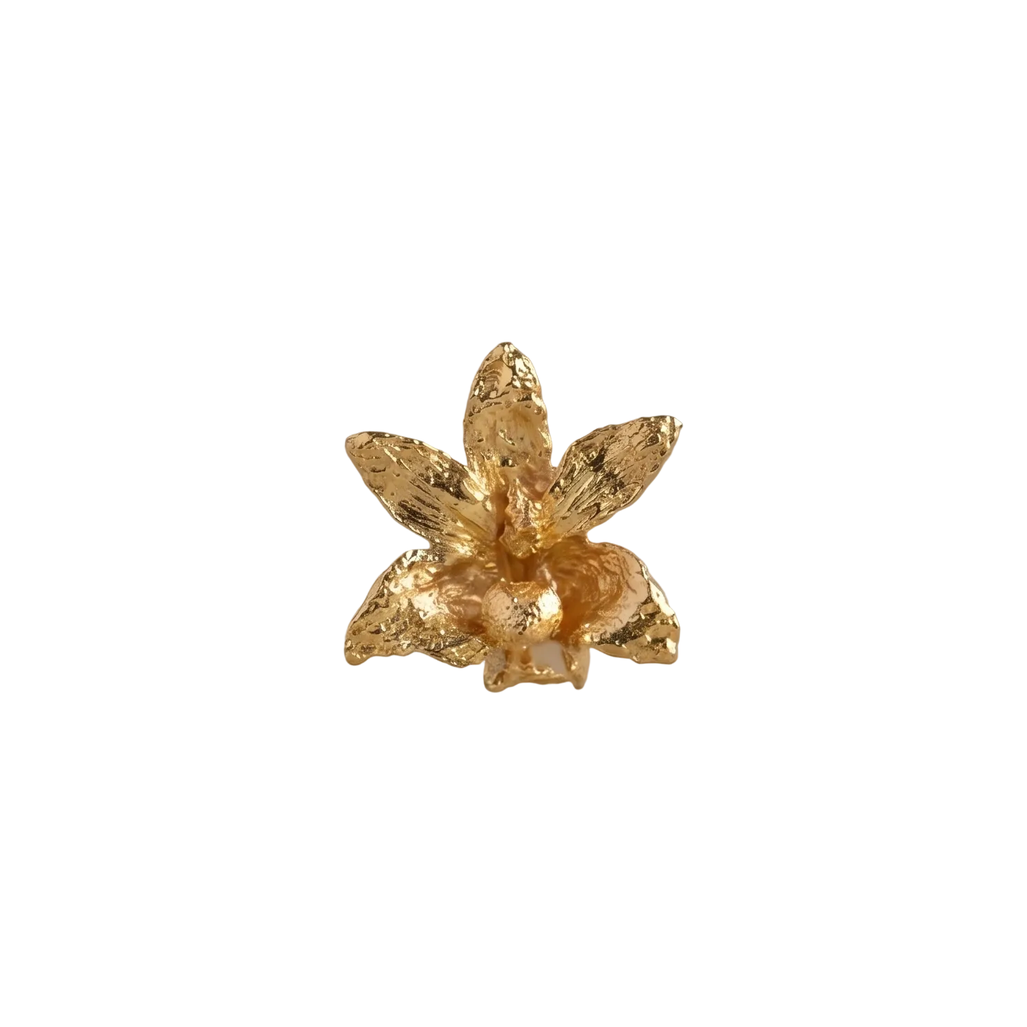 Broche pin orquídea Maxilaria oro 24k, flor natural transformada en metal, hecho a mano en Bogotá

