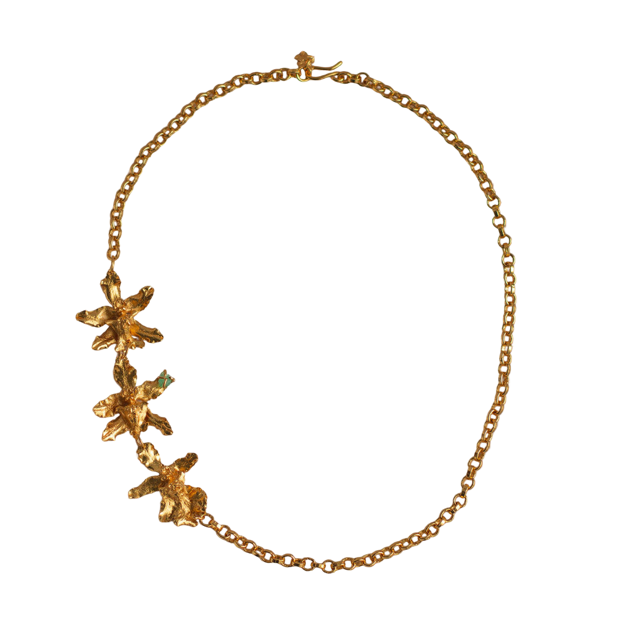Collar Choker Tres Orquideas Chocolate y Esmeralda - Joyería Botánica | Liz de la Cruz