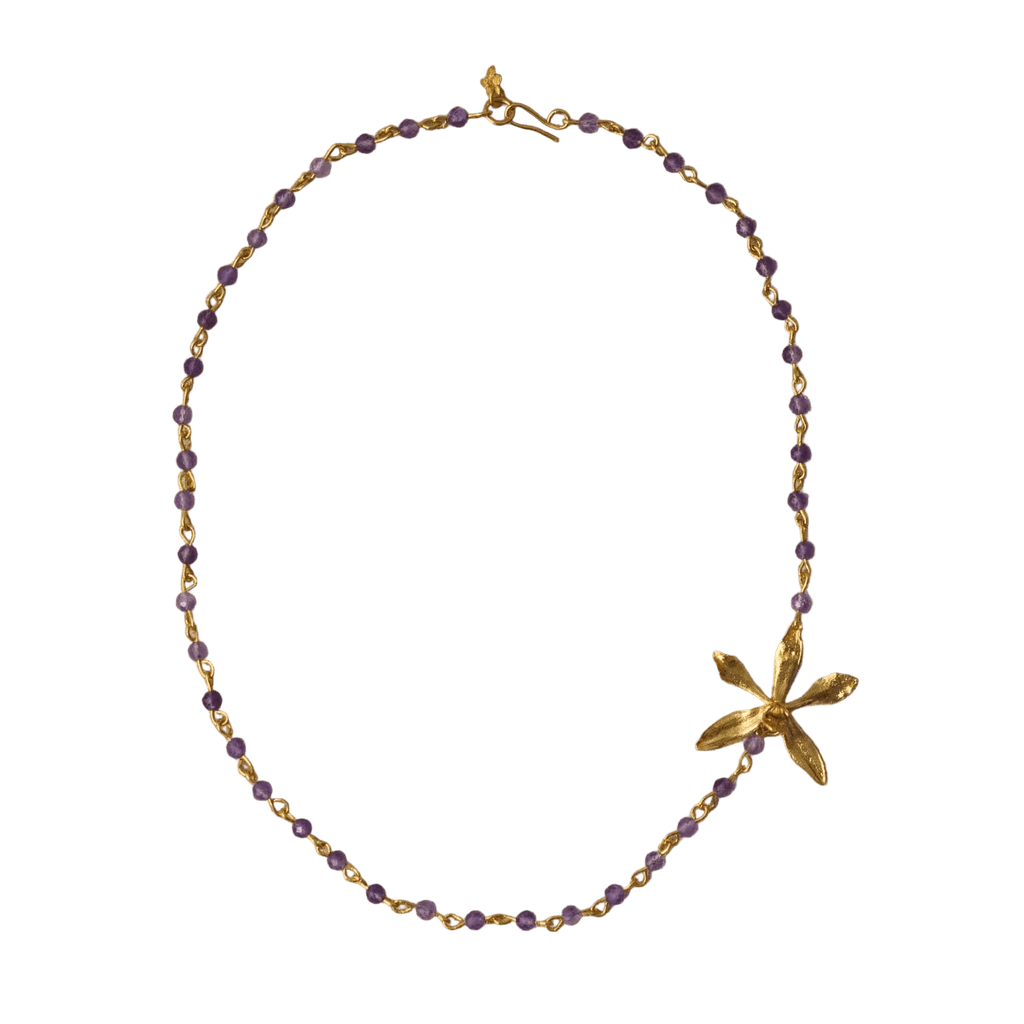 Collar Cuarzo Amatista Orquidea Encyclia Oncidioides - Joyería Botánica | Liz de la Cruz