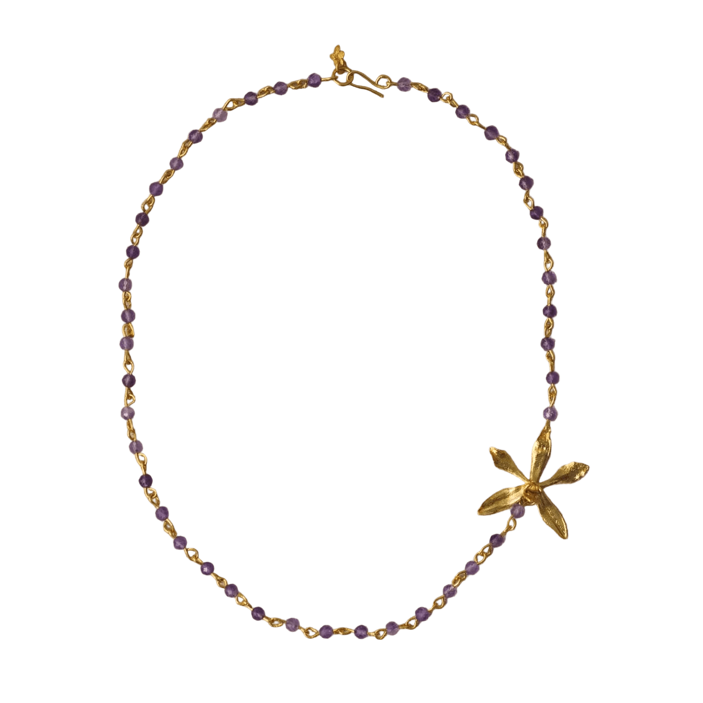 Collar Cuarzo Amatista Orquidea Encyclia Oncidioides - Joyería Botánica | Liz de la Cruz