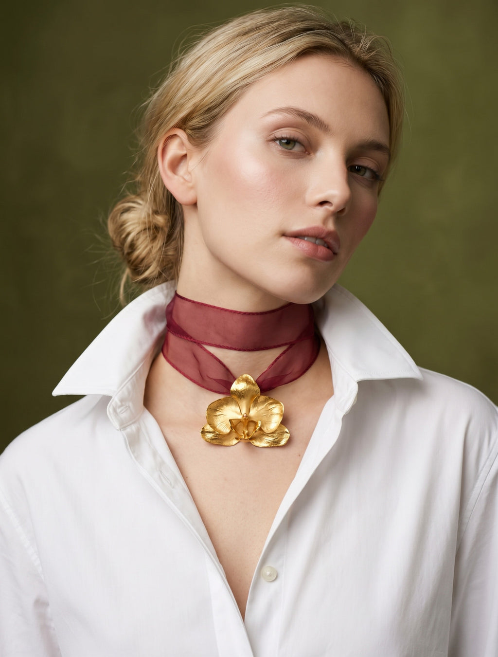 Collar Lazo Organza Orquidea Phalaenopsis Grande