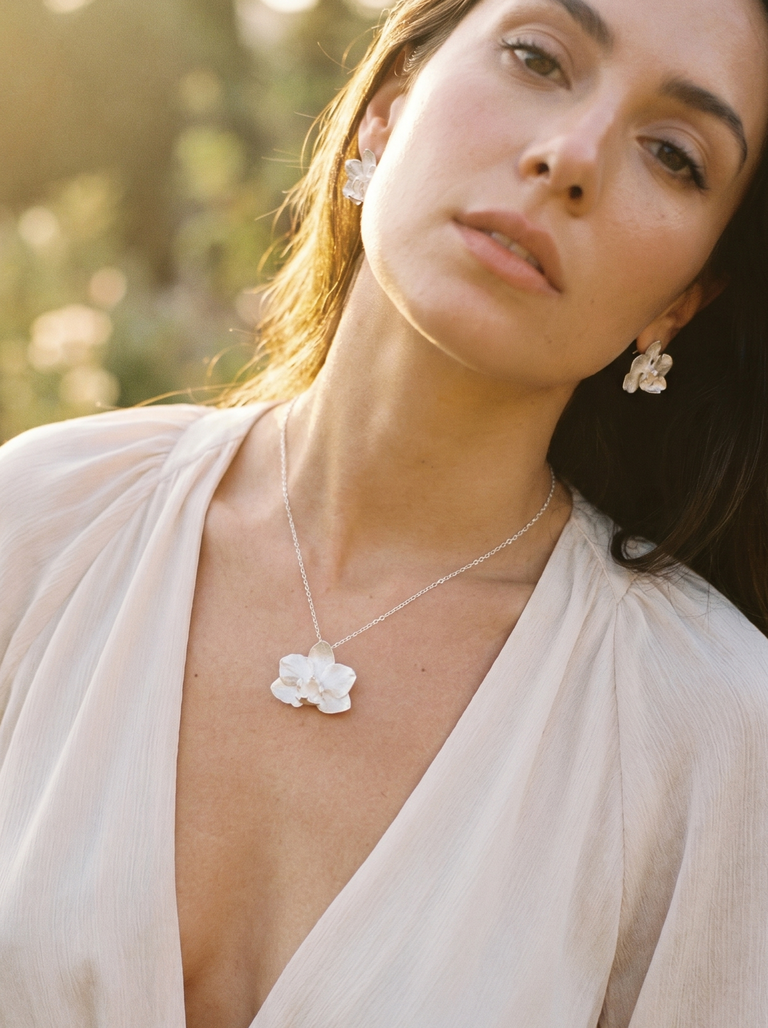 Baby Phalaenopsis Orchid Choker Necklace, Eco-Friendly Silver