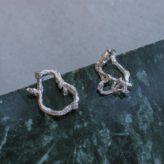 Aretes Topo Ramita Aro Plata Ecológica