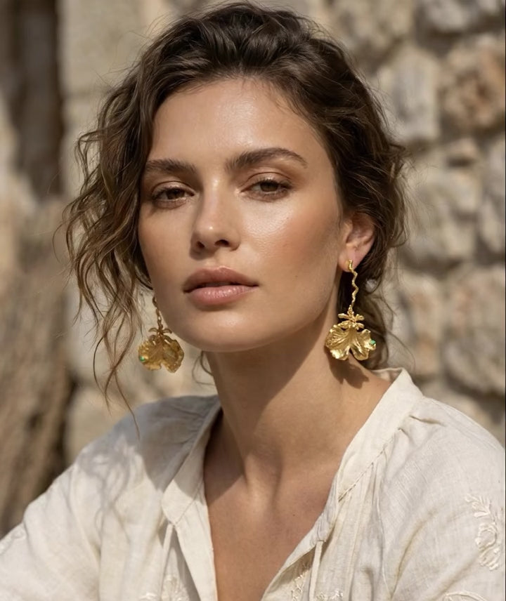 Aretes Largos Orquidea Dama Danzante Esmeralda