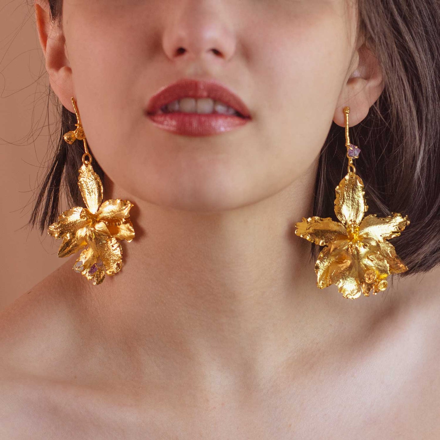 Aretes Orquidea Odontoglossum Ramita Cuarzos