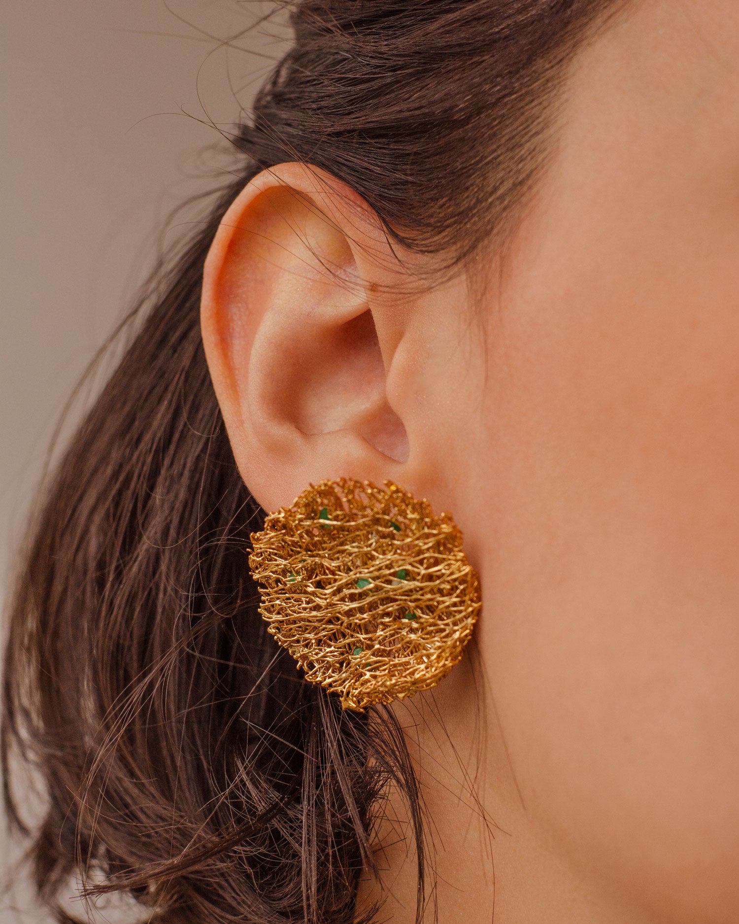 Aretes Luffa Estropajo Grande Esmeralda