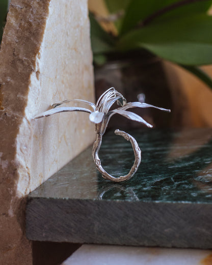 Anillo Lirio Agapanto Plata Ecológica